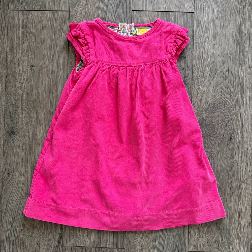 Mini Boden Hot Pink Ruffle Sleeve Dress Sz 2-3 Y Floral Lining Cotton